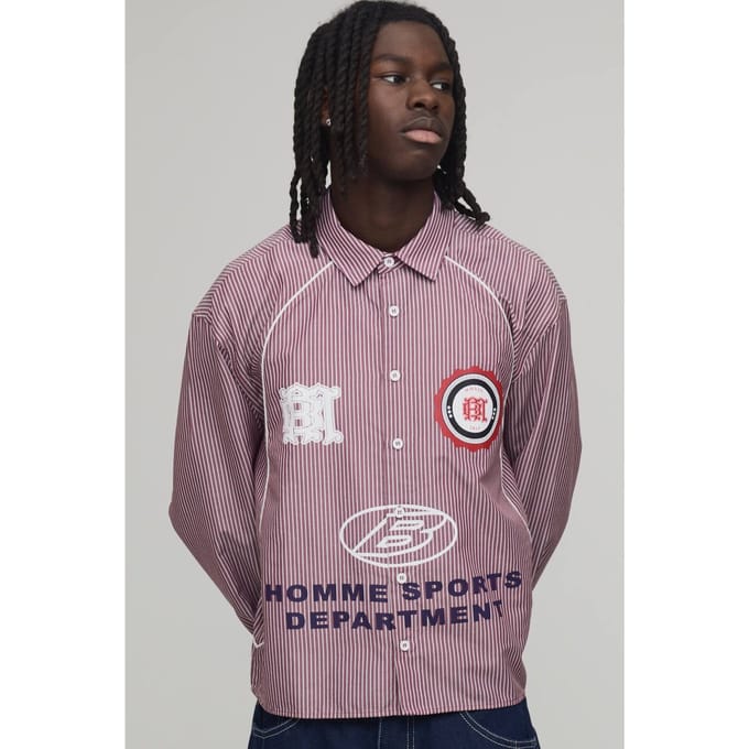 Oversized Ruim Gesneden Gebogen Paspel Sport Overhemd | Red | Size Small