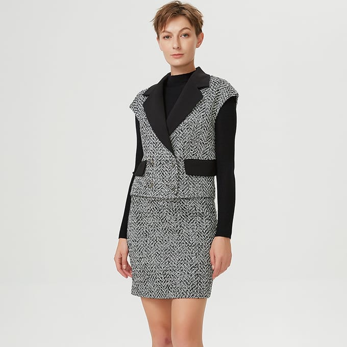 Tweedvest met contrasterende kraag