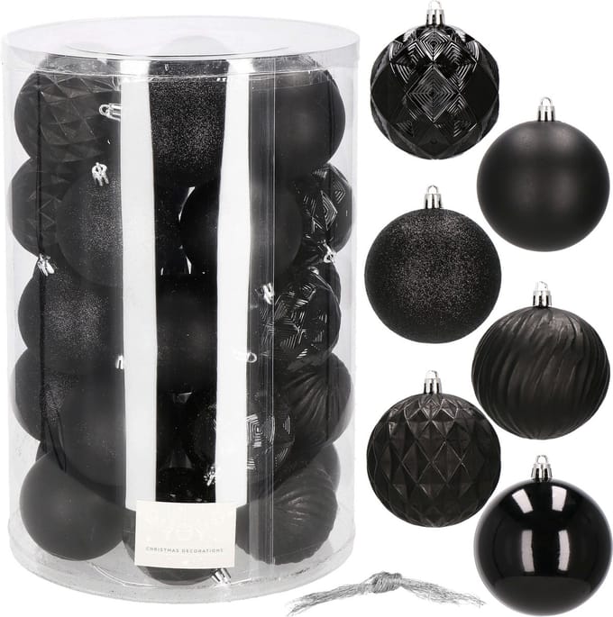 Springos Kerstballen | Kerstversiering | Onbreekbaar | 30 Stuks | 8 cm | Zwart