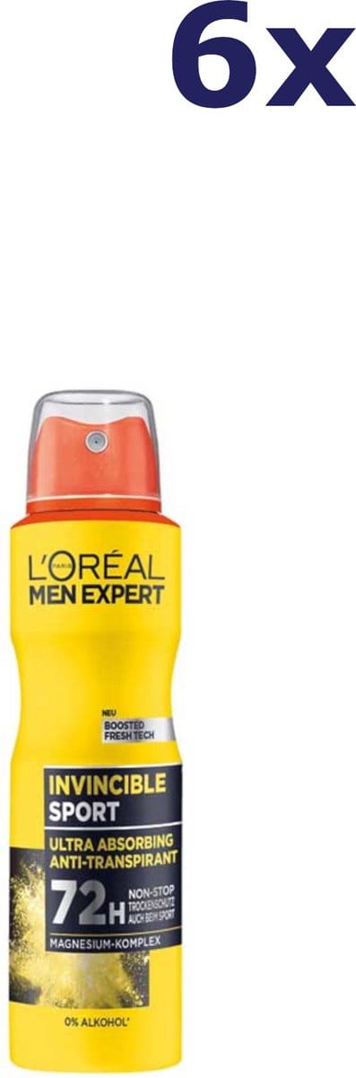6x L'Oreal Men Anti-Transpirant Deo Spray Invincible Sport 150ml