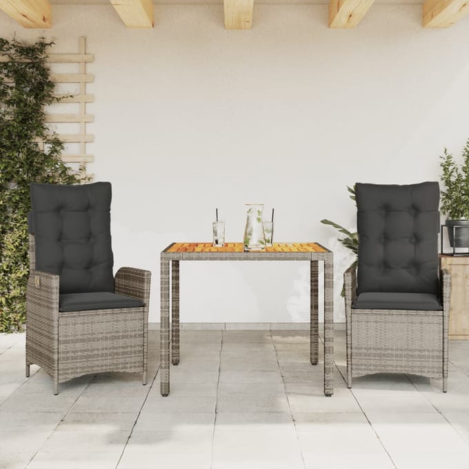 vidaXL - 3-delige - Tuinset - met - kussens - poly - rattan - grijs