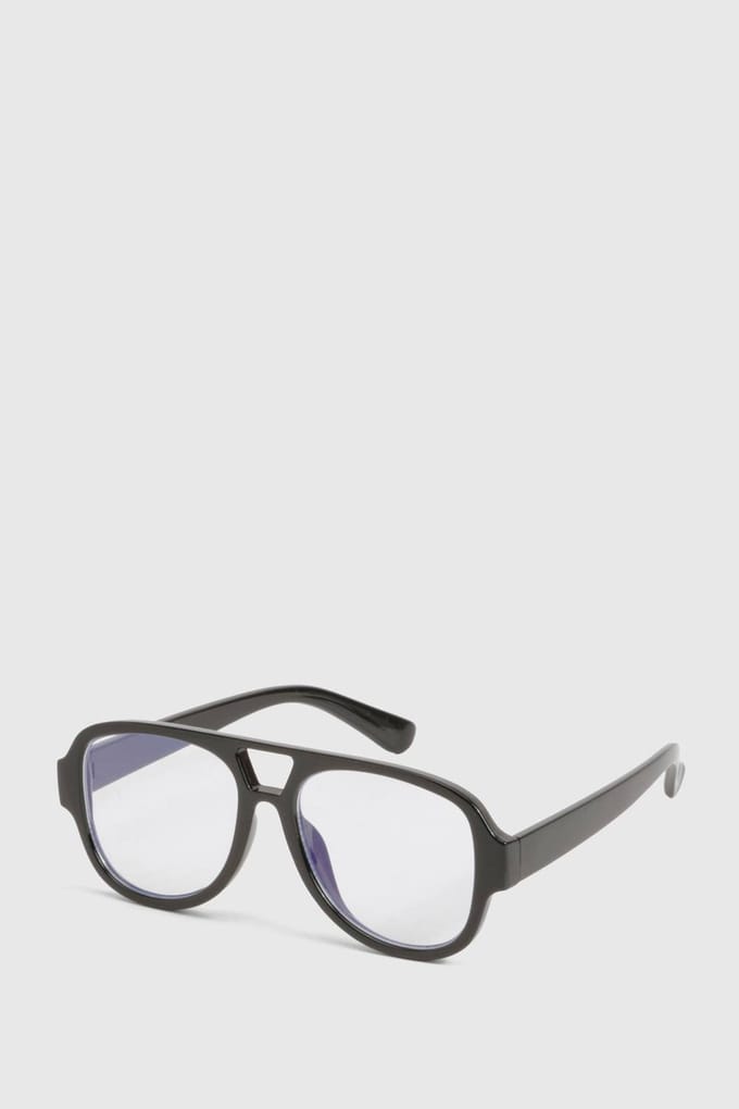 boohoo Dames Oversized Retro Aviator Blue Light Glasses | Black