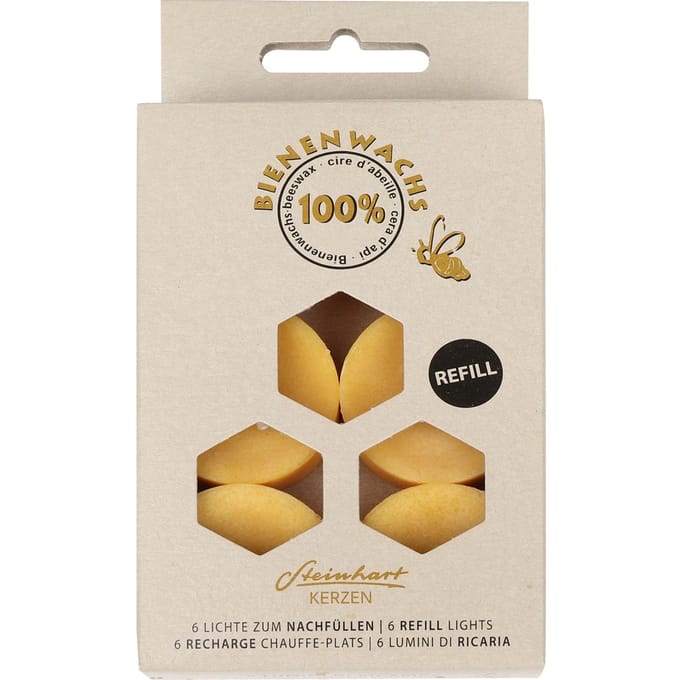 Theelichtjes van 100% bijenwas, 6‑pack - Zonder aluminium cupje