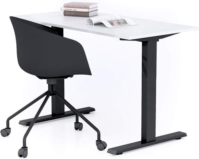 Modern Bureau 120x60 cm Wit Betonlook met Zwarte Poten - Stabiel Werkblad