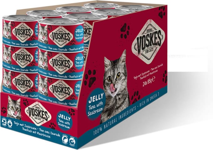 24x Voskes Kattenvoer Nat Tonijn met Zeebrasem 85 gr