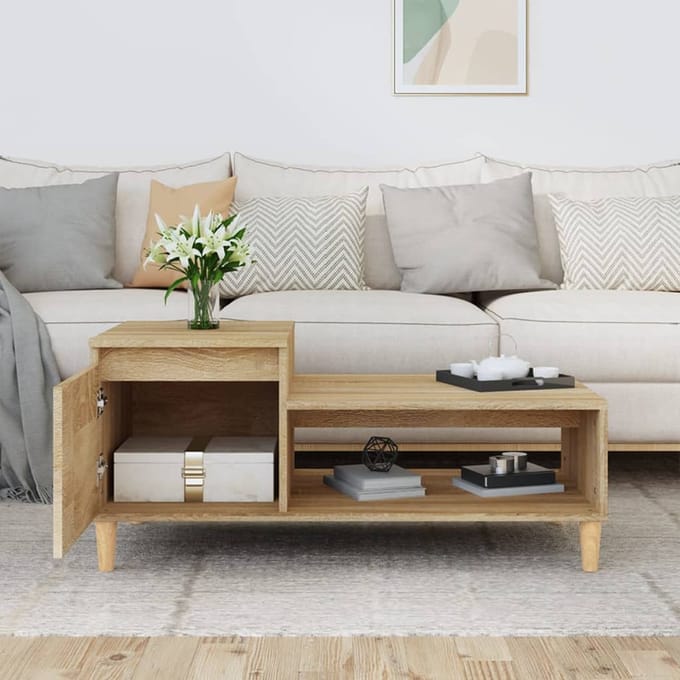 vidaXL - Salontafel - 100x50x45 - cm - bewerkt - hout - sonoma - eiken