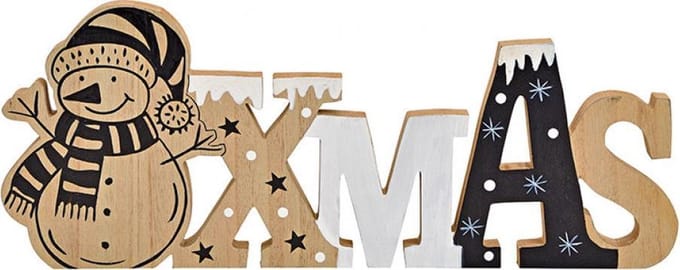 Belettering Xmas -  Kerstmis - sneeuwpop decoratie - Hout - (breedte / hoogte / diepte) 39x17x2cm