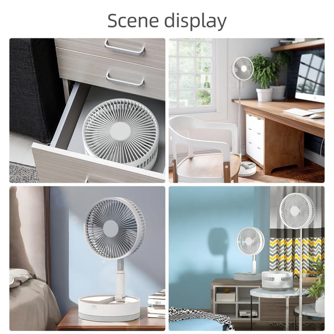 9-inch draagbare staande ventilator 10800mAh batterij Type-C oplaadbare oscillerende staande ventilator met LED zwart