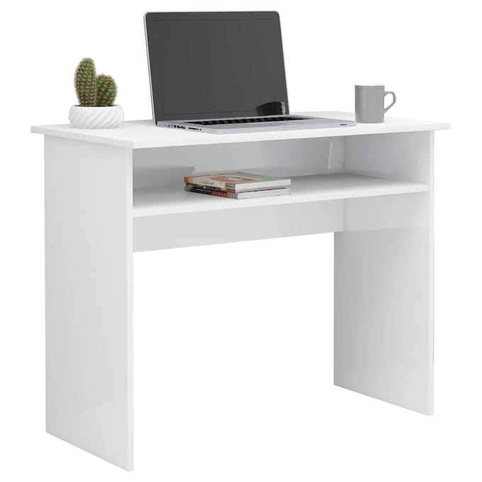 vidaXL - Bureau - 90x50x74 - cm - bewerkt - hout - hoogglans - wit