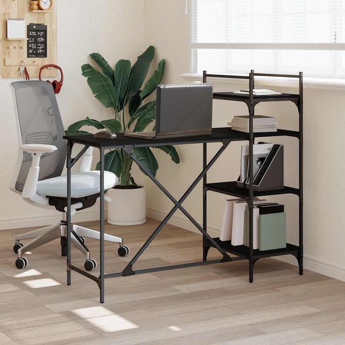 vidaXL - Computerbureau - met - schappen - 120x47x109 - cm - zwart
