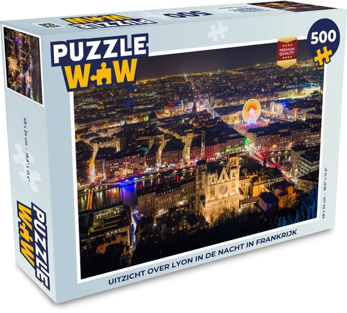 Puzzel Uitzicht over Lyon in de nacht in Frankrijk - Legpuzzel - Puzzel 500 stukjes