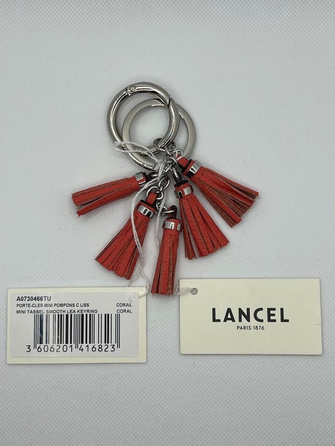 Lancel Sleutelhanger Tassensierraad Pompon leder Red - Corail 3,5 x 14 x 1,5 cm