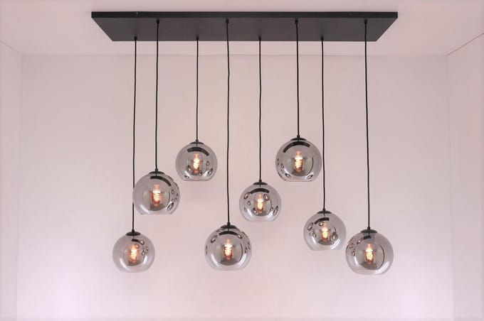 Hanglamp 8 lichts smoke rookglas diameter 20cm