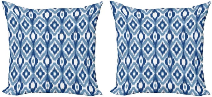 ABAKUHAUS Ikat kussenhoezen-set – 2x40 cm – Donkerblauw/Wit