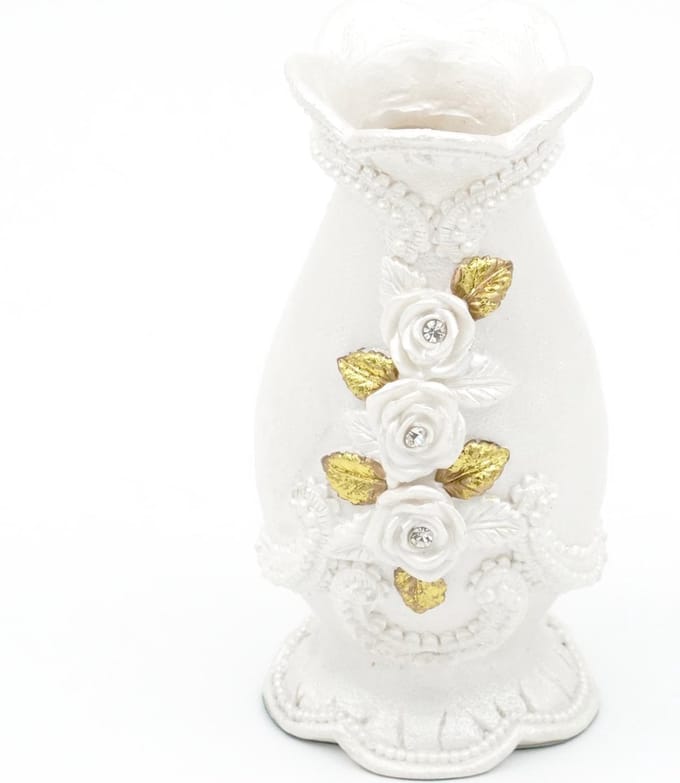 Polyresin Vaas - Wit Met Goud - 13x6.5cm