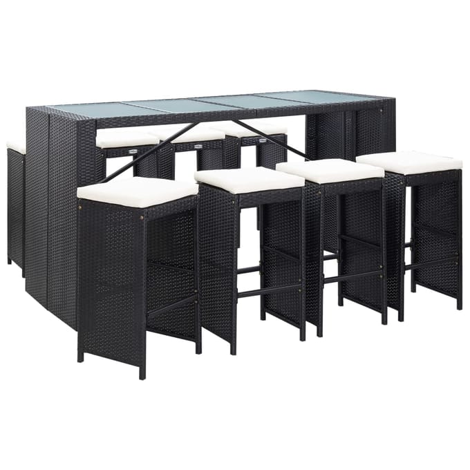 vidaXL - 9-delige - Tuinbarset - poly - rattan - zwart