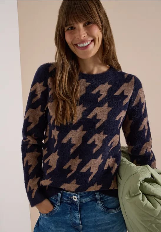 Trui met lange mouwen en houndstooth-patroon