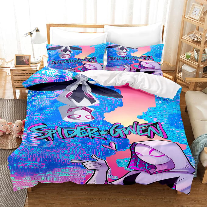 Spider-Man Gwen Ensemble 3 Pièces 1 Housse de Couette Un Ensemble de Linge de Lit Conforte Luxe Exquis Cadeau d'Anniversaire 100% Polyester Décoration de Maison EU Single(135*200cm)3pcs