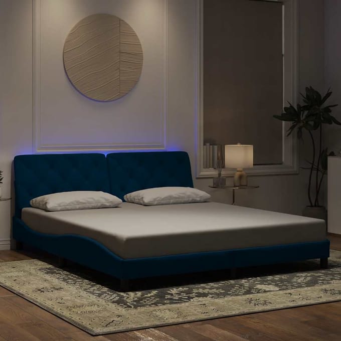 vidaXL - Bedframe - met - LED - zonder - matras - fluweel - blauw - 180x200 - cm