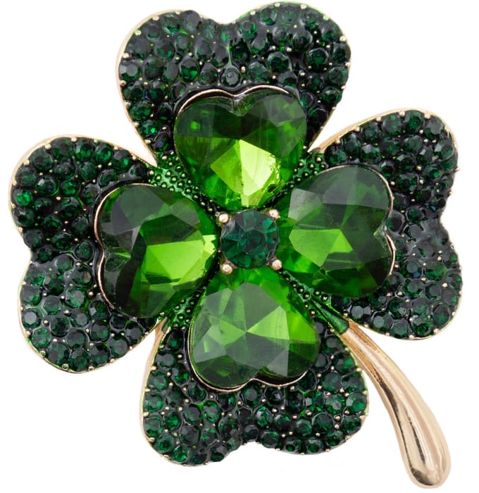 Groene Klavertje Brosche met Zirkonia - Gelukssymbool
