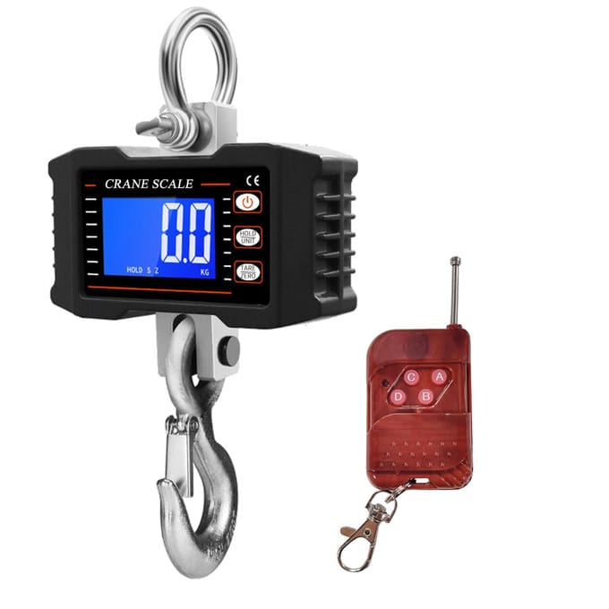 Digitale hangweegschaal met afstandsbediening 1000 kg/2204 lbs draagbare zware kraanweegschaal LCD zwart