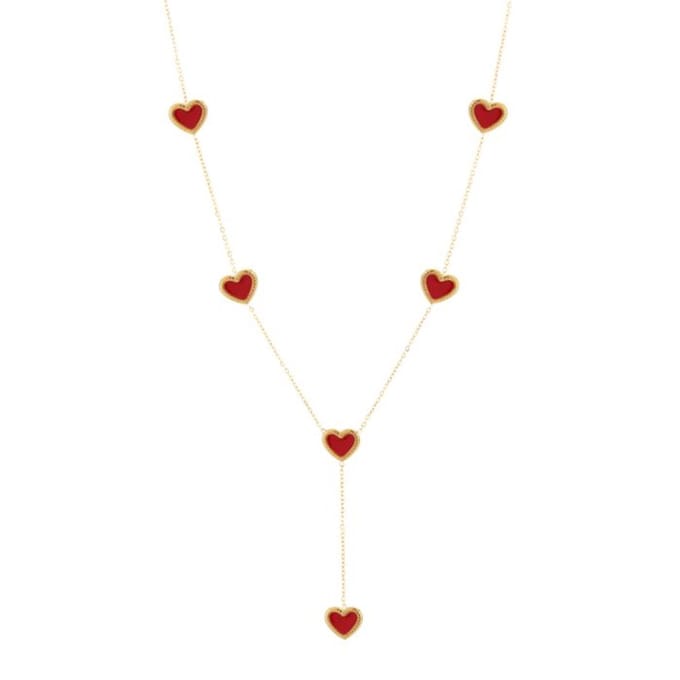 Bijoutheek Collier Y-Vorm Hart Plat Red