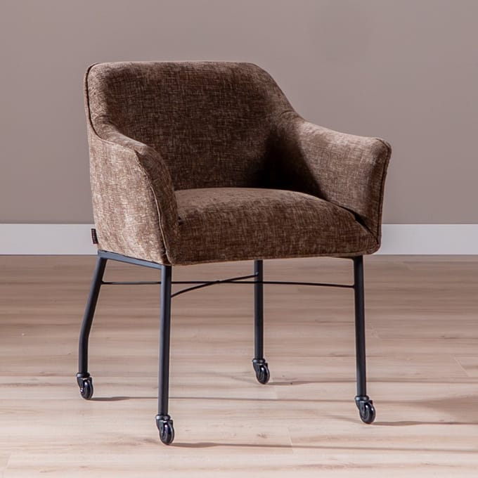 Bronx71® Eetkamerstoel met wieltjes Enzo chenille mocha - stoel