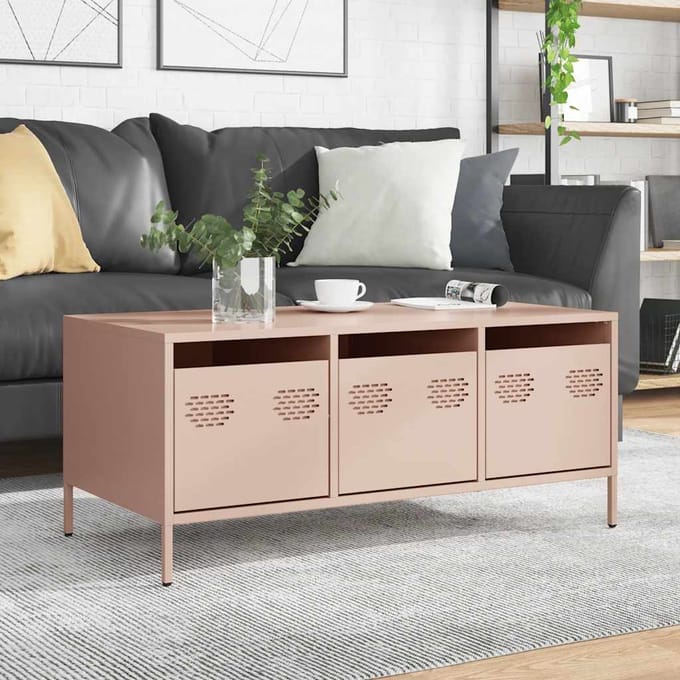 vidaXL - Salontafel - 101,5x50x43,5 - cm - koudgewalst - staal - roze