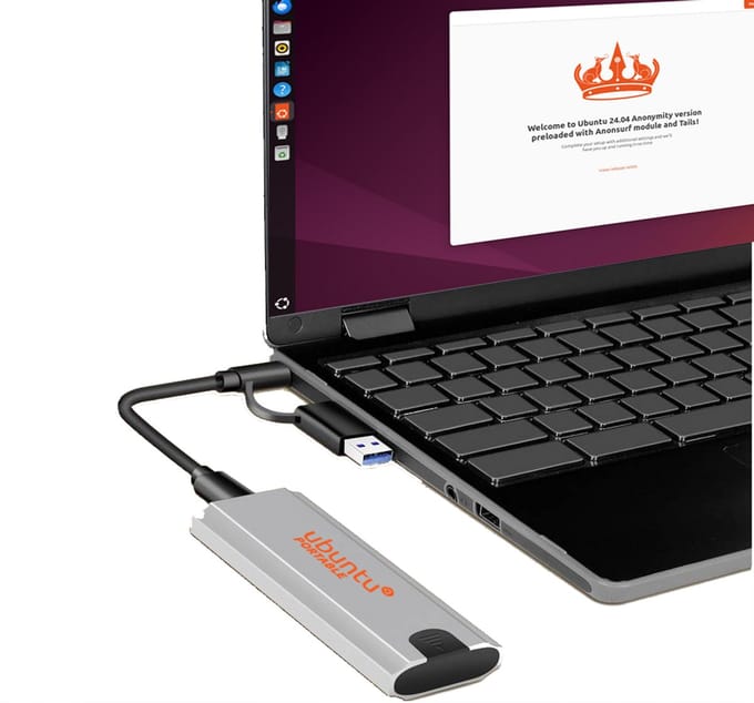 Draagbare externe SSD M.2 met Ubuntu 26.04 voorgeïnstalleerd + AnonSurf Module