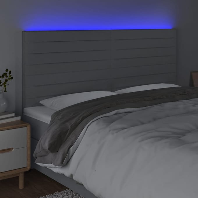 vidaXL - Hoofdbord - LED - 200x5x118/128 - cm - stof - lichtgrijs