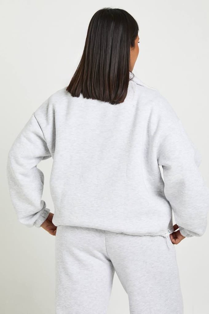 boohoo Dames Plus toggle zoom trechterkraag jasje | Grey Marl | Maat: 18