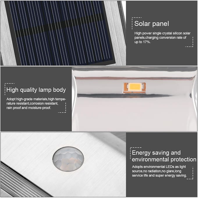 Zonne-energie PIR Bewegingssensor 2 LED Pad Wandlamp Tuin Beveiligingslampen Zilver Puur Wit