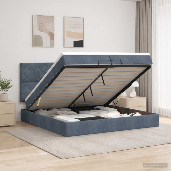 vidaXL - Ottoman - bed - met - matras - Donkergrijs - 200 - x - 200 - cm - Fluweel