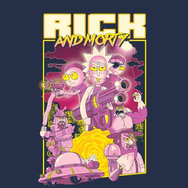 Rick and Morty 80s Poster T-shirt - Navy - S