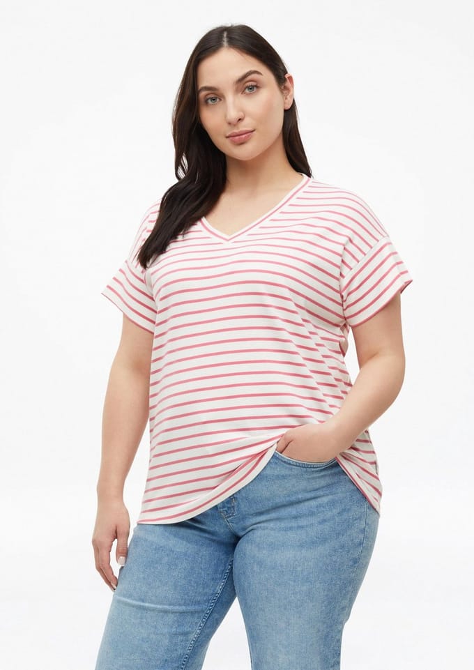 Gestreept interlock jersey T-shirt met V-hals voor vrouwen s.Oliver