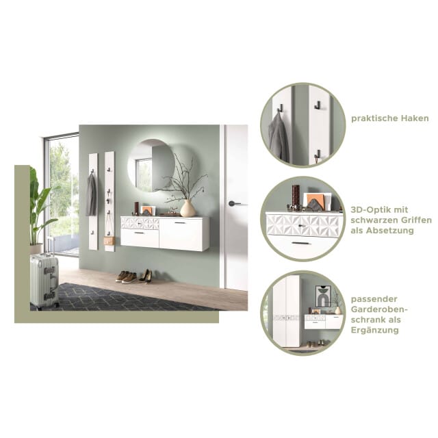 Prisma kledingkastcombinatie wit melamine wit hoogglans MDF TZ - 34x141x192cm
