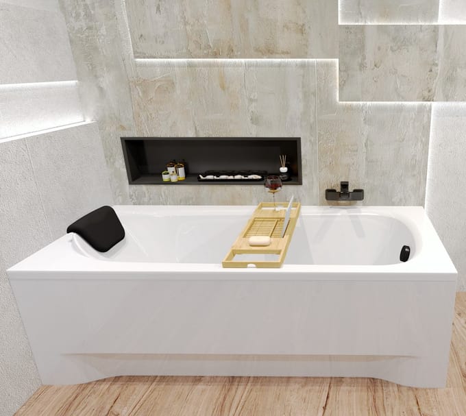 Badland BONA ligbad 150 x 70 cm wit met baddrager met bamboe badplank