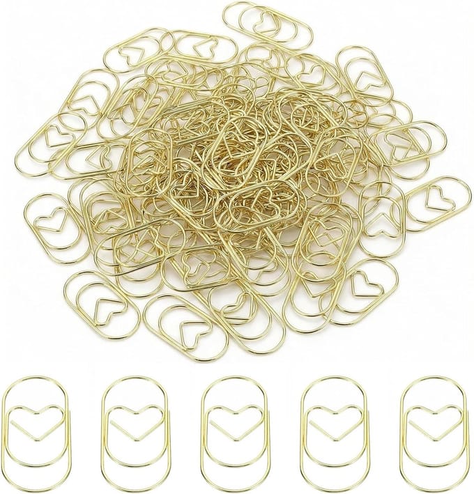 Dailygoods - 250 Stuks Gouden Ovale Paperclips in Hartvorm