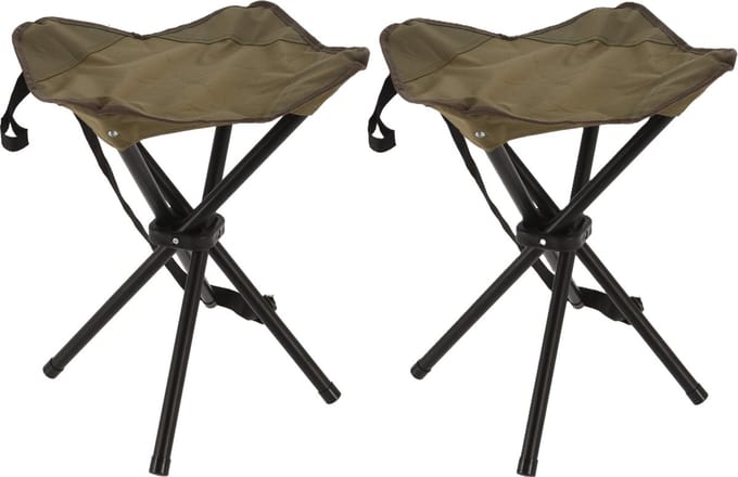 Redcliffs Driepoot opvouwbaar zit krukje - 2x - army groen - metaal - 33 x 40 cm - Campingstoel