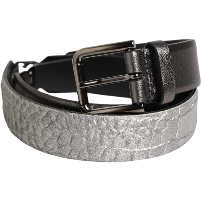 Dolce & Gabbana Zwart Zilver Geweven Textuur Leren Gesp Herenriem