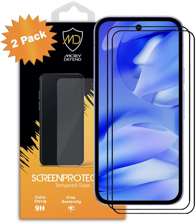 2-Pack MobyDefend Screenprotectors - Geschikt voor Google Pixel 9a - Screensavers Met Zwarte Randen - Gehard Glas