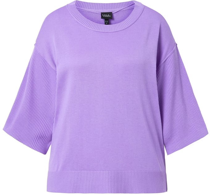 Ulla Popken - Dames - Trui oversized ronde hals 3/4-mouwen van ribbreisel - Lavendel - Maat 50+