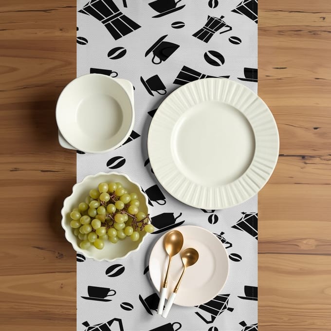 ABAKUHAUS Tafelloper – 40x180 cm, wit/donkergrijs, Polyester, machinewasbaar