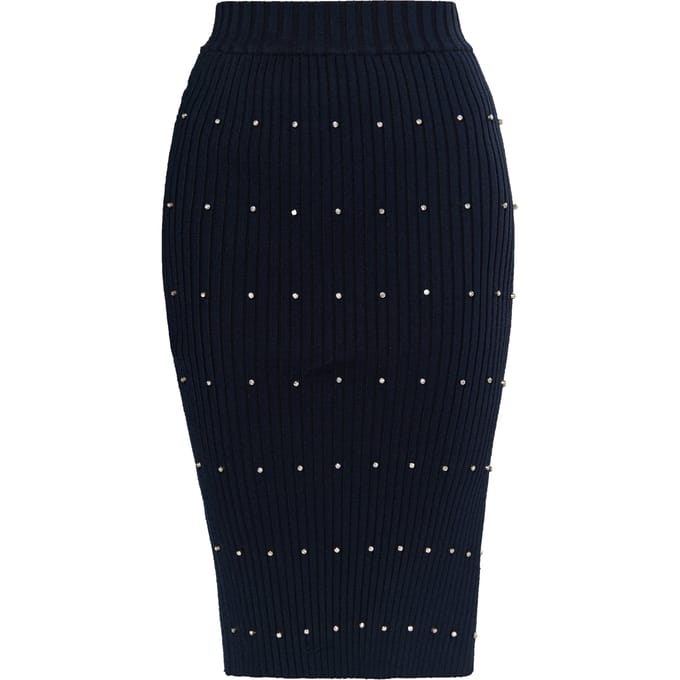 Faina Gebreide rok met strass steentjes Dames marine