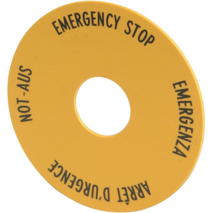 Noodstoplabel 60mm Vier Talen Geel - 216483