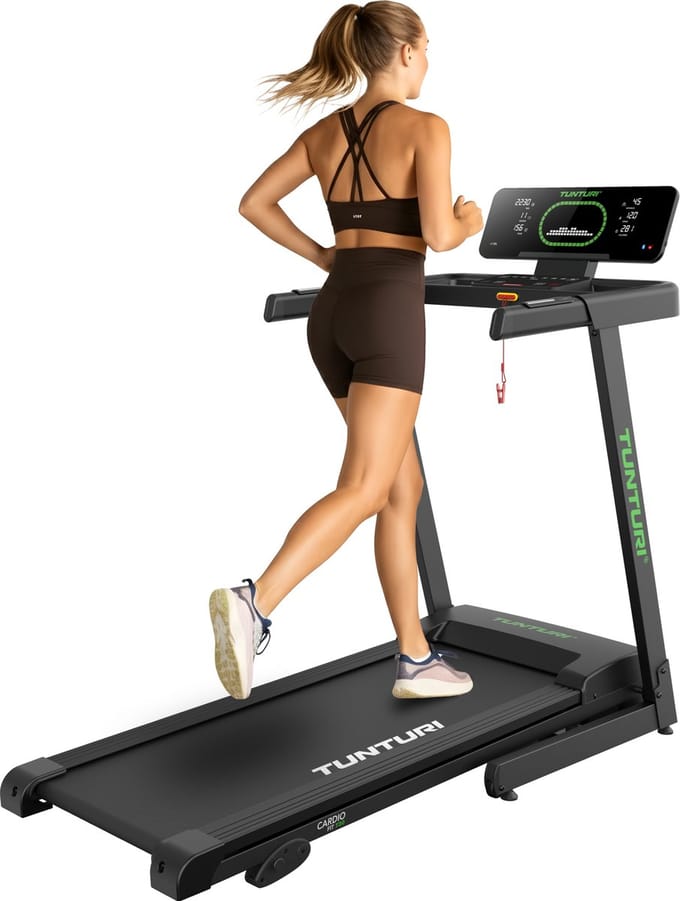 Tunturi Cardio Fit T30 Loopband - Hardloopband met bluetooth - Wandelband - 23 programma's - Inklapbaar - Walking pad - Compact - 0,8 tot 14,0 km/u - EU veiligheid gecertificeerd - Incl Gratis app