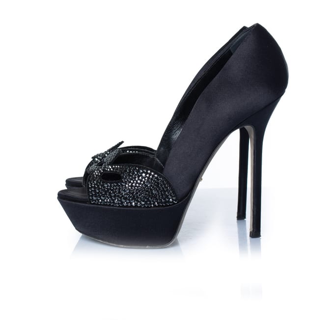 Sergio Rossi zwarte satijnen pumps met strass