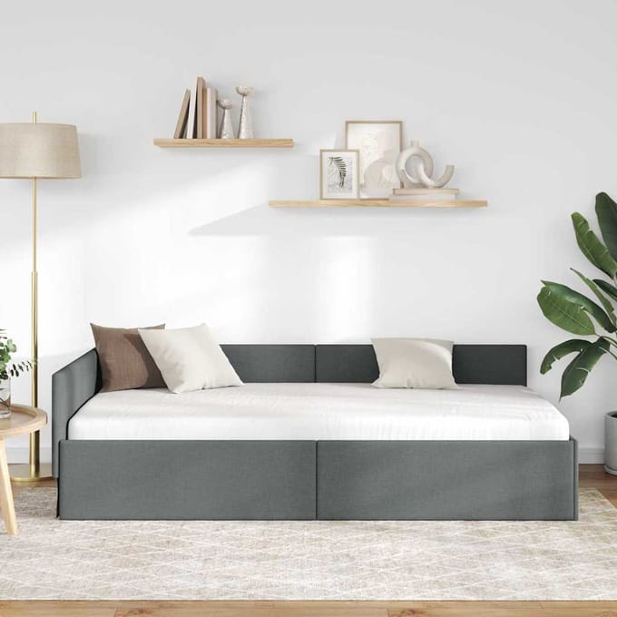 vidaXL - Hoek - Bed - Frame - Donkergrijs - 90 - x - 200 - cm - Stof