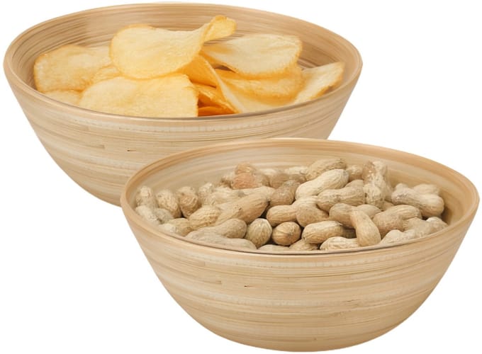 Excellent Houseware Snackschaaltje / kommetje - 2x - D18 x H7 cm - bamboe - naturel - soep / yoghurt / chips