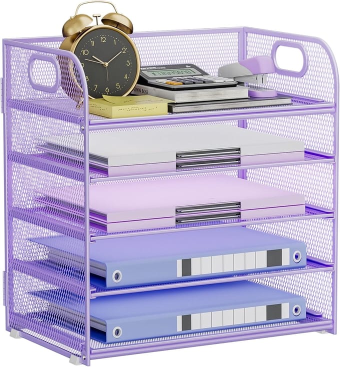 Bureau Organizer - Papier Lade - Documenten Sorteren - Vijf Lagen - 34cm Hoog - Paars